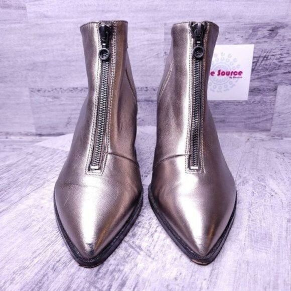 Sole Society Desiray Metallic Leather Block Heel Ankle Boot Champagne Women's 7 - Picture 2 of 10